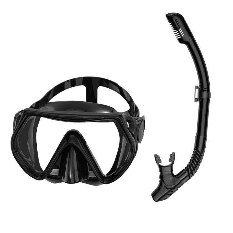 Set da snorkeling per adulti con maschera subacquea panoramica a 180 gradi e lente antiappannamento, ideale per immersioni e nuoto.