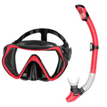 Set da snorkeling per adulti con maschera subacquea panoramica a 180 gradi e lente antiappannamento, ideale per immersioni e nuoto.