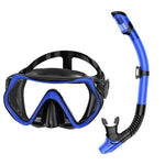 Set da snorkeling per adulti con maschera subacquea panoramica a 180 gradi e lente antiappannamento, ideale per immersioni e nuoto.