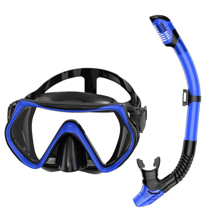 Set da snorkeling per adulti con maschera subacquea panoramica a 180 gradi e lente antiappannamento, ideale per immersioni e nuoto.
