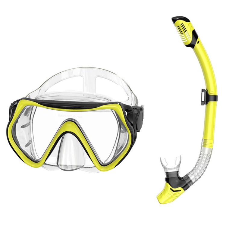 Set da snorkeling per adulti con maschera subacquea panoramica a 180 gradi e lente antiappannamento, ideale per immersioni e nuoto.