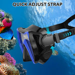 Set da snorkeling per adulti con maschera subacquea panoramica a 180 gradi e lente antiappannamento, ideale per immersioni e nuoto.