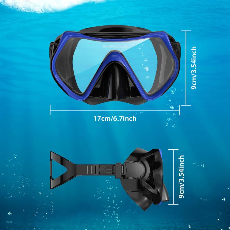 Set da snorkeling per adulti con maschera subacquea panoramica a 180 gradi e lente antiappannamento, ideale per immersioni e nuoto.