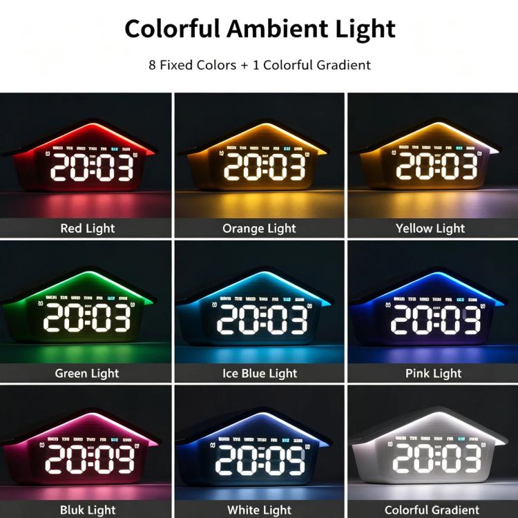 Sveglia digitale Atmosphere Cabin con luce notturna a LED a 8 colori, funzione snooze, ora legale e luminosità regolabile.