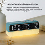 Sveglia digitale multifunzione con luce notturna dimmerabile, indicazione di data/giorno della settimana/temperatura, doppia sveglia, funzione timer e porta di ricarica USB.