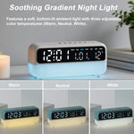 Sveglia digitale multifunzione con luce notturna dimmerabile, indicazione di data/giorno della settimana/temperatura, doppia sveglia, funzione timer e porta di ricarica USB.