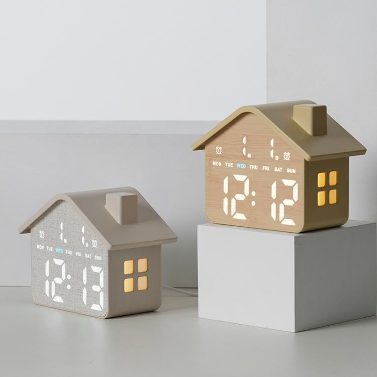 Sveglia digitale a forma di casa con luce notturna, doppia sveglia e funzione timer, 3 livelli di luminosità., GH8063 Yellow, GH8063 Gray
