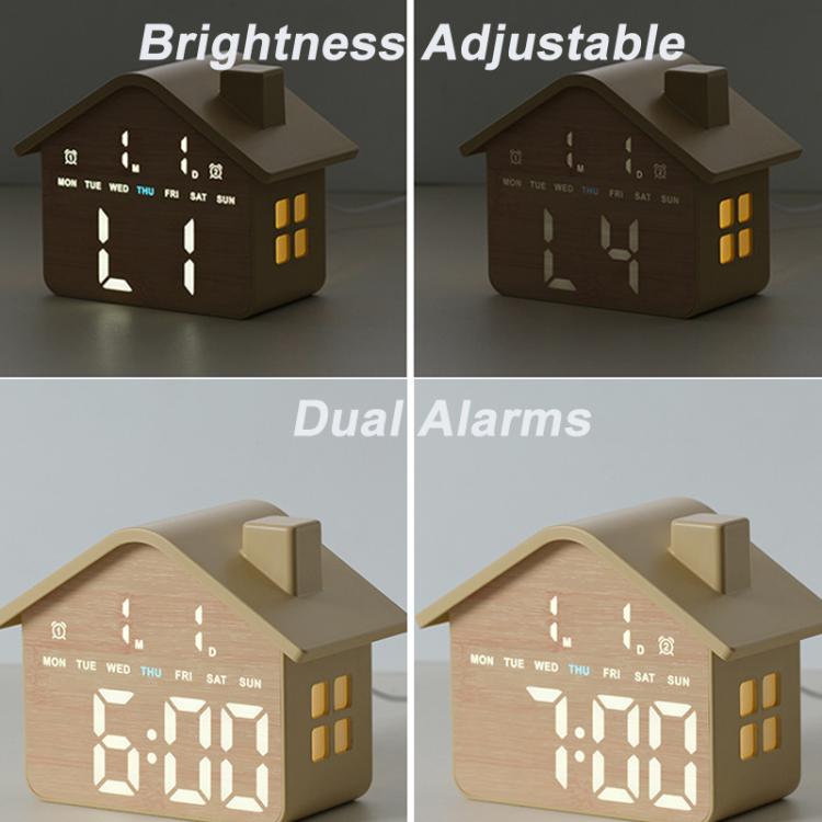 Sveglia digitale a forma di casa con luce notturna, doppia sveglia e funzione timer, 3 livelli di luminosità., GH8063 Yellow, GH8063 Gray