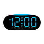 Sveglia digitale per camera da letto con luce notturna d'atmosfera, 2 allarmi, visualizzazione di giorno della settimana/data/temperatura.