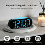Sveglia digitale per camera da letto con luce notturna d'atmosfera, 2 allarmi, visualizzazione di giorno della settimana/data/temperatura.