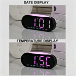 Sveglia digitale per camera da letto con luce notturna d'atmosfera, 2 allarmi, visualizzazione di giorno della settimana/data/temperatura.