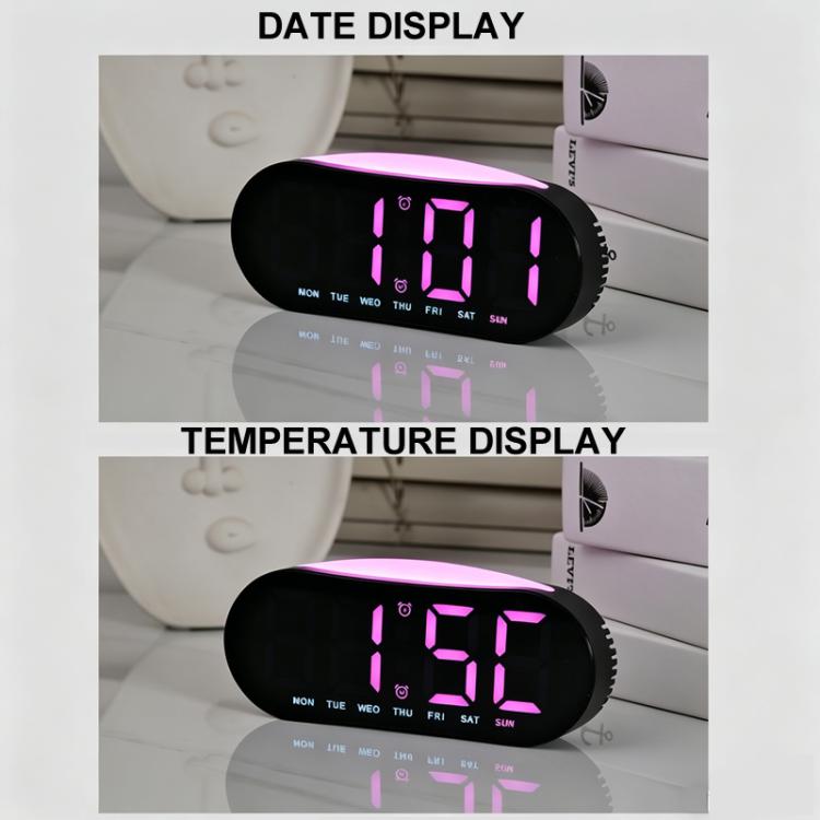Sveglia digitale per camera da letto con luce notturna d'atmosfera, 2 allarmi, visualizzazione di giorno della settimana/data/temperatura.