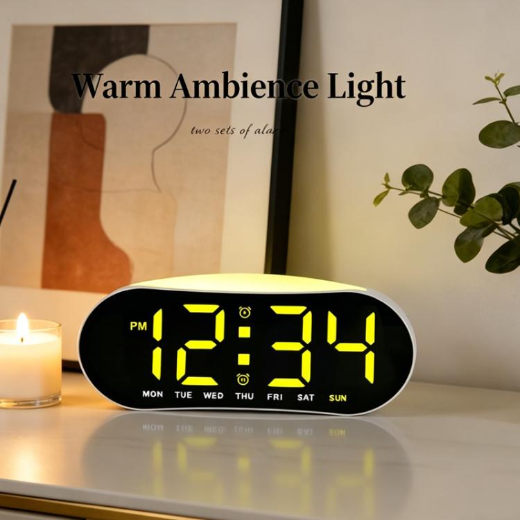 Sveglia digitale per camera da letto con luce notturna d'atmosfera, 2 allarmi, visualizzazione di giorno della settimana/data/temperatura.