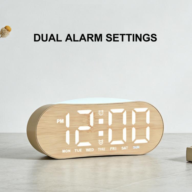 Sveglia digitale per camera da letto con luce notturna d'atmosfera, 2 allarmi, visualizzazione di giorno della settimana/data/temperatura.