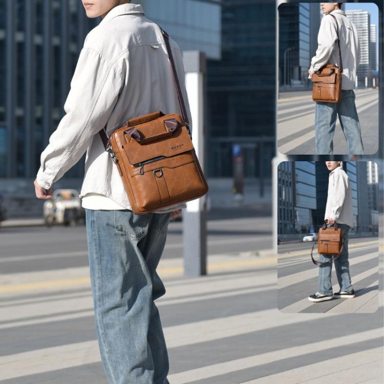 WEIXIER T666 Borsa a tracolla verticale da uomo in pelle PU, borsa a spalla per lavoro e viaggi.