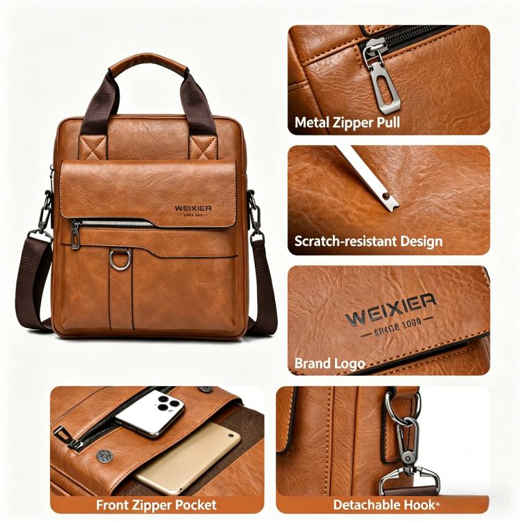 WEIXIER T666 Borsa a tracolla verticale da uomo in pelle PU, borsa a spalla per lavoro e viaggi.