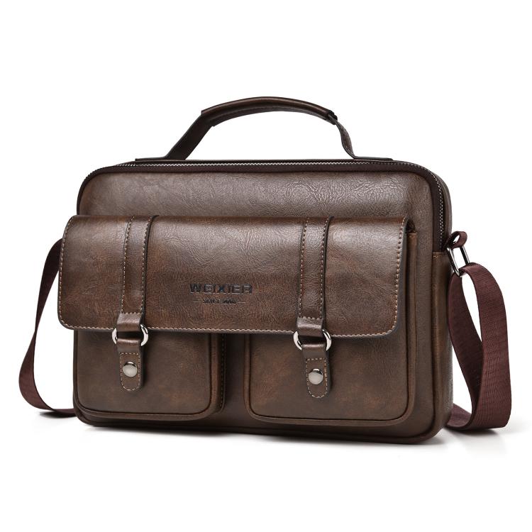 WEIXIER D1109 Borsa a tracolla orizzontale da uomo, borsa a mano in pelle PU impermeabile