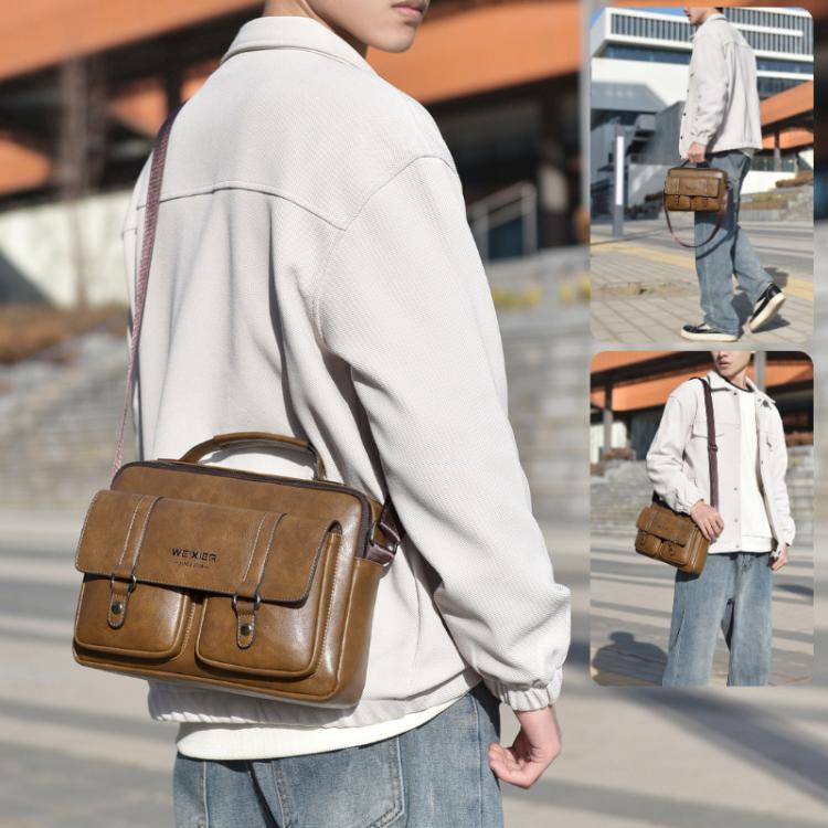 WEIXIER D1109 Borsa a tracolla orizzontale da uomo, borsa a mano in pelle PU impermeabile