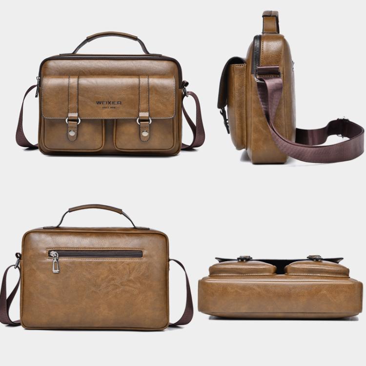 WEIXIER D1109 Borsa a tracolla orizzontale da uomo, borsa a mano in pelle PU impermeabile
