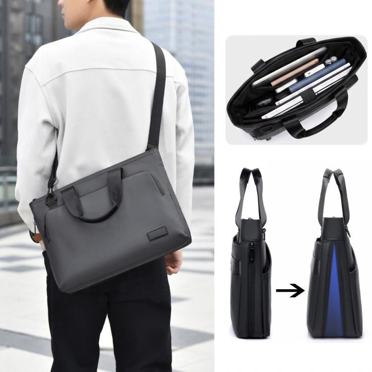 WEIXIER WD5667 Borsa porta laptop espandibile da uomo per laptop da 15,6 pollici, resistente all'acqua, borsa a tracolla per lavoro.