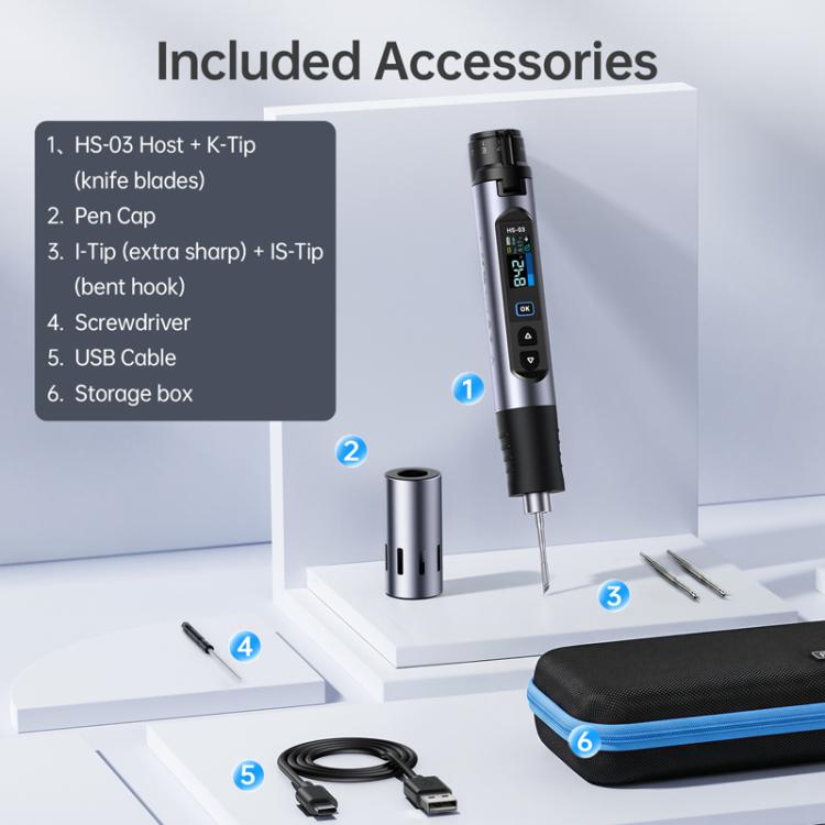 FNIRSI HS-03 Mini saldatore elettrico a temperatura costante con schermo da 0,96 pollici e tecnologia wireless, kit di riparazione.