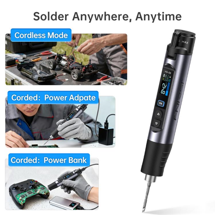FNIRSI HS-03 Mini saldatore elettrico a temperatura costante con schermo da 0,96 pollici e tecnologia wireless, kit di riparazione.
