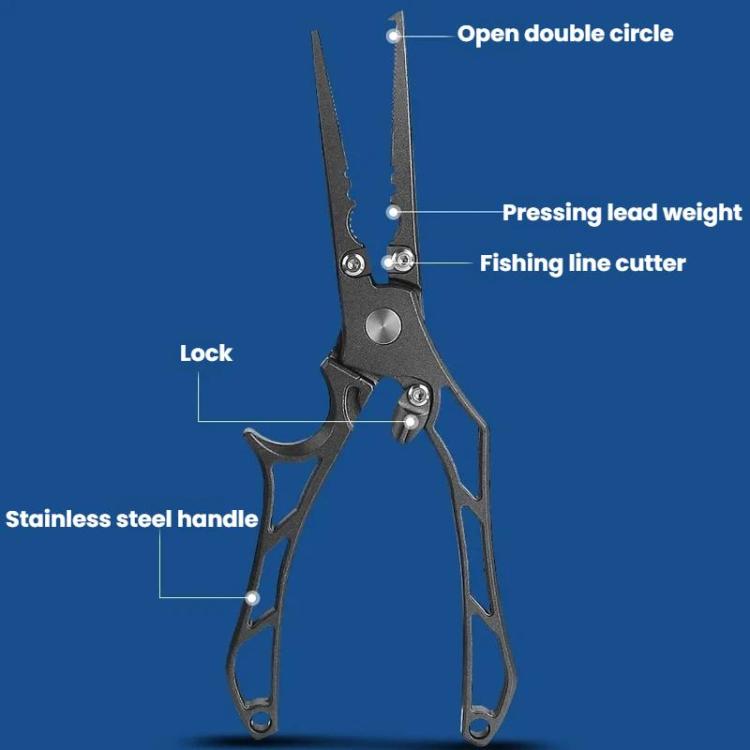 Pinza in acciaio inossidabile per tenere fermi i pesci, estrattore di ami ad anello aperto per la pesca con esche artificiali, Hollow Handle, With Storage Pouch