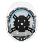 Casco da cantiere estivo con fascia frontale curva anti-attrito e assorbente del sudore.