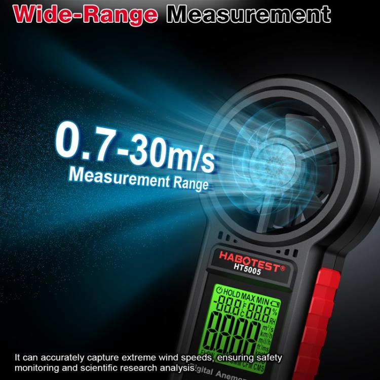 HABOTEST HT5005 Anemometro digitale portatile con display, misuratore di velocità e temperatura del vento ad alta precisione., HT5005