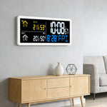 Orologio digitale da parete con sensore esterno wireless per il monitoraggio della temperatura e dell'umidità interna ed esterna.