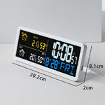 Orologio digitale da parete con sensore esterno wireless per il monitoraggio della temperatura e dell'umidità interna ed esterna.