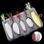 Kit di 5 esche artificiali da pesca PROBEROS con cucchiaini, set di esche rigide in metallo con amo affilato a scanalatura per il sangue e piume colorate.