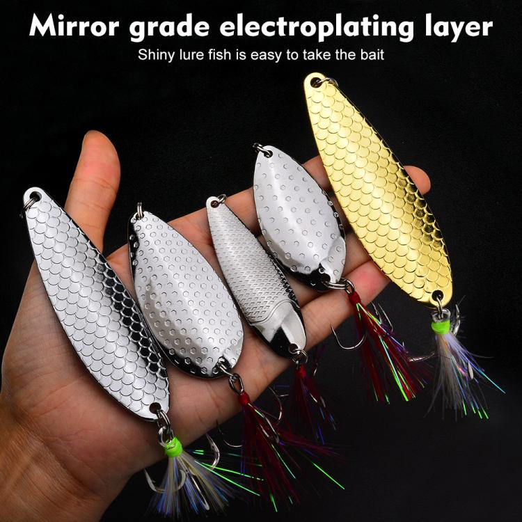 Kit di 5 esche artificiali da pesca PROBEROS con cucchiaini, set di esche rigide in metallo con amo affilato a scanalatura per il sangue e piume colorate.