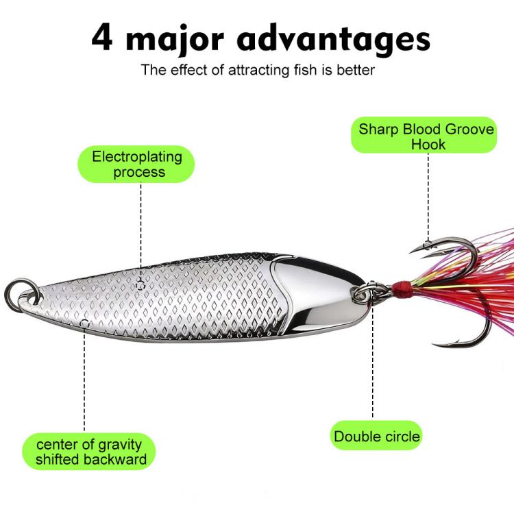 Kit di 5 esche artificiali da pesca PROBEROS con cucchiaini, set di esche rigide in metallo con amo affilato a scanalatura per il sangue e piume colorate.