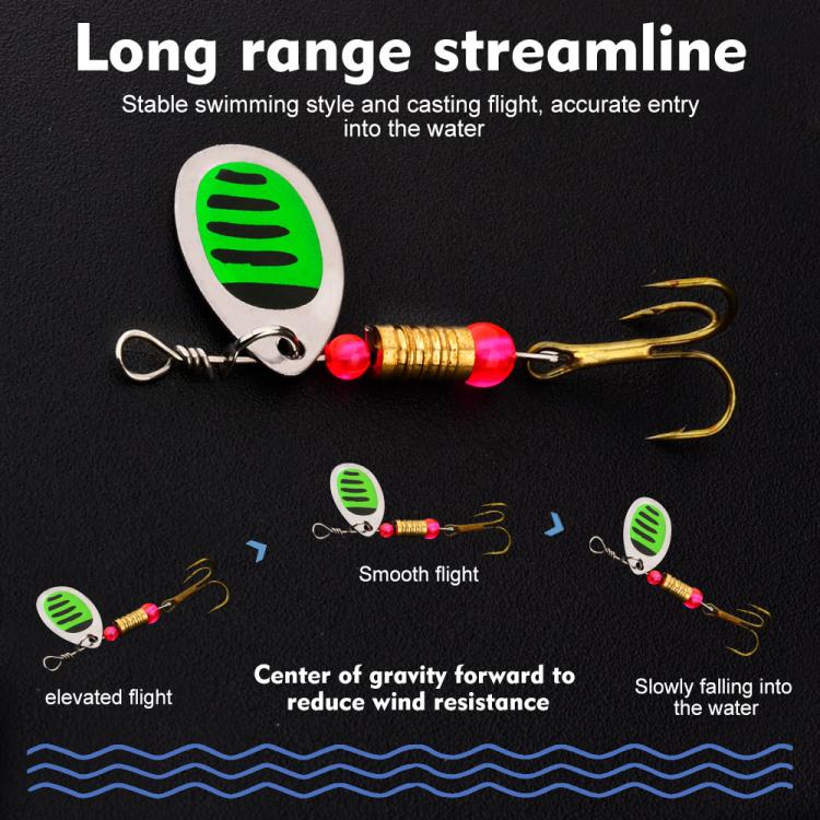 Set di 12 esche artificiali da pesca SOMYTE Spinnerbait con paillettes riflettenti rotanti a 360 gradi, piume e ami tripli.