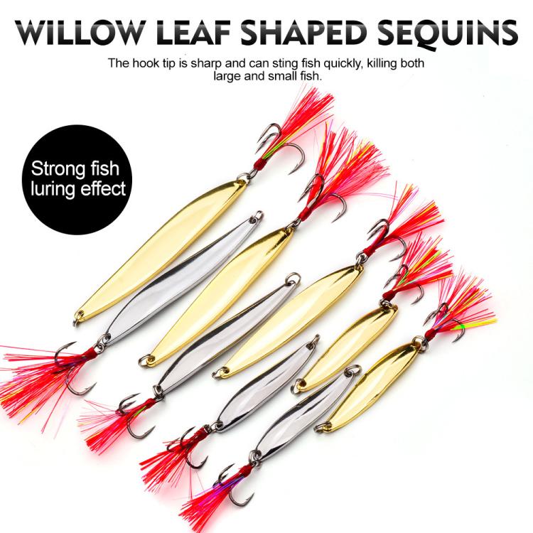 Set di esche artificiali PROBEROS da 9 pezzi/scatola, cucchiaini da pesca, spinner in metallo a forma di foglia di salice con ami tripli a scanalatura per il sangue.