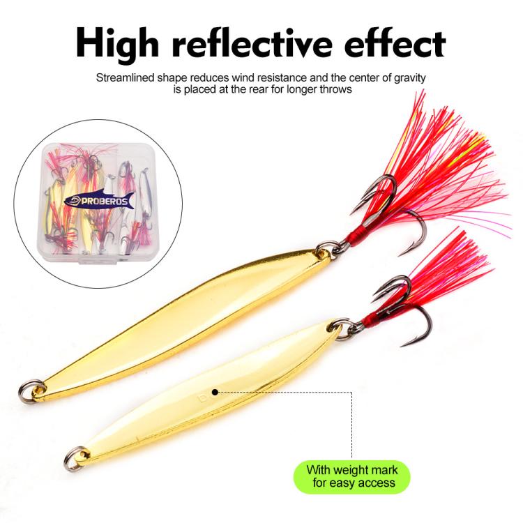 Set di esche artificiali PROBEROS da 9 pezzi/scatola, cucchiaini da pesca, spinner in metallo a forma di foglia di salice con ami tripli a scanalatura per il sangue.