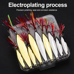 Set di esche artificiali PROBEROS da 9 pezzi/scatola, cucchiaini da pesca, spinner in metallo a forma di foglia di salice con ami tripli a scanalatura per il sangue.