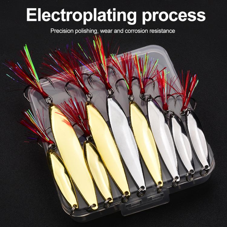 Set di esche artificiali PROBEROS da 9 pezzi/scatola, cucchiaini da pesca, spinner in metallo a forma di foglia di salice con ami tripli a scanalatura per il sangue.