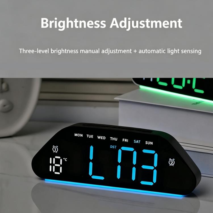 Sveglia digitale con ampio display a LED, 3 livelli di luminosità, funzione di attenuazione automatica, luce notturna d'atmosfera e timer.