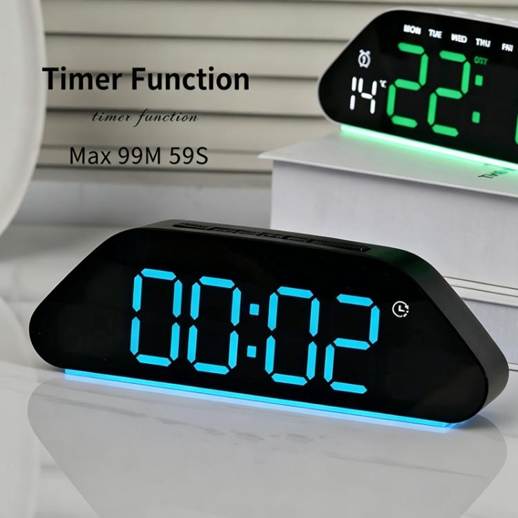 Sveglia digitale con ampio display a LED, 3 livelli di luminosità, funzione di attenuazione automatica, luce notturna d'atmosfera e timer.