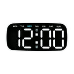 Orologio digitale moderno da parete e da scrivania con ampio display a LED, indicazione di data, giorno della settimana, temperatura e luminosità regolabile. Orologio decorativo silenzioso.
