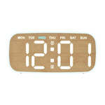 Orologio digitale moderno da parete e da scrivania con ampio display a LED, indicazione di data, giorno della settimana, temperatura e luminosità regolabile. Orologio decorativo silenzioso.