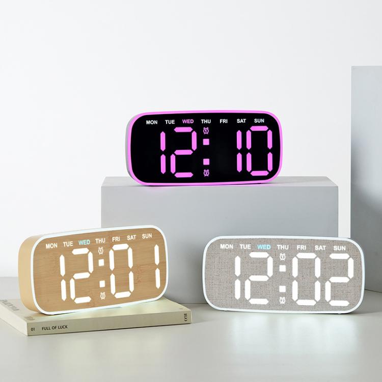 Orologio digitale moderno da parete e da scrivania con ampio display a LED, indicazione di data, giorno della settimana, temperatura e luminosità regolabile. Orologio decorativo silenzioso.