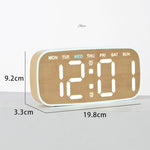 Orologio digitale moderno da parete e da scrivania con ampio display a LED, indicazione di data, giorno della settimana, temperatura e luminosità regolabile. Orologio decorativo silenzioso.