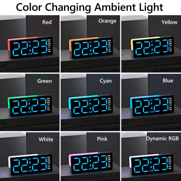 Sveglia digitale con luce notturna RGB a forma di L, doppia sveglia, visualizzazione di giorno/data/temperatura, 3 livelli di luminosità.