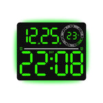 Grande orologio digitale da parete a LED con luce ambientale RGB a colori variabili, doppia sveglia e timer, ideale per palestra, ufficio e arredamento domestico.
