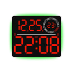 Grande orologio digitale da parete a LED con luce ambientale RGB a colori variabili, doppia sveglia e timer, ideale per palestra, ufficio e arredamento domestico.