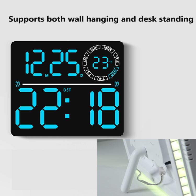 Grande orologio digitale da parete a LED con luce ambientale RGB a colori variabili, doppia sveglia e timer, ideale per palestra, ufficio e arredamento domestico.