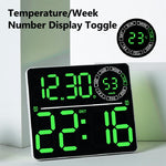 Grande orologio digitale da parete a LED con luce ambientale RGB a colori variabili, doppia sveglia e timer, ideale per palestra, ufficio e arredamento domestico.
